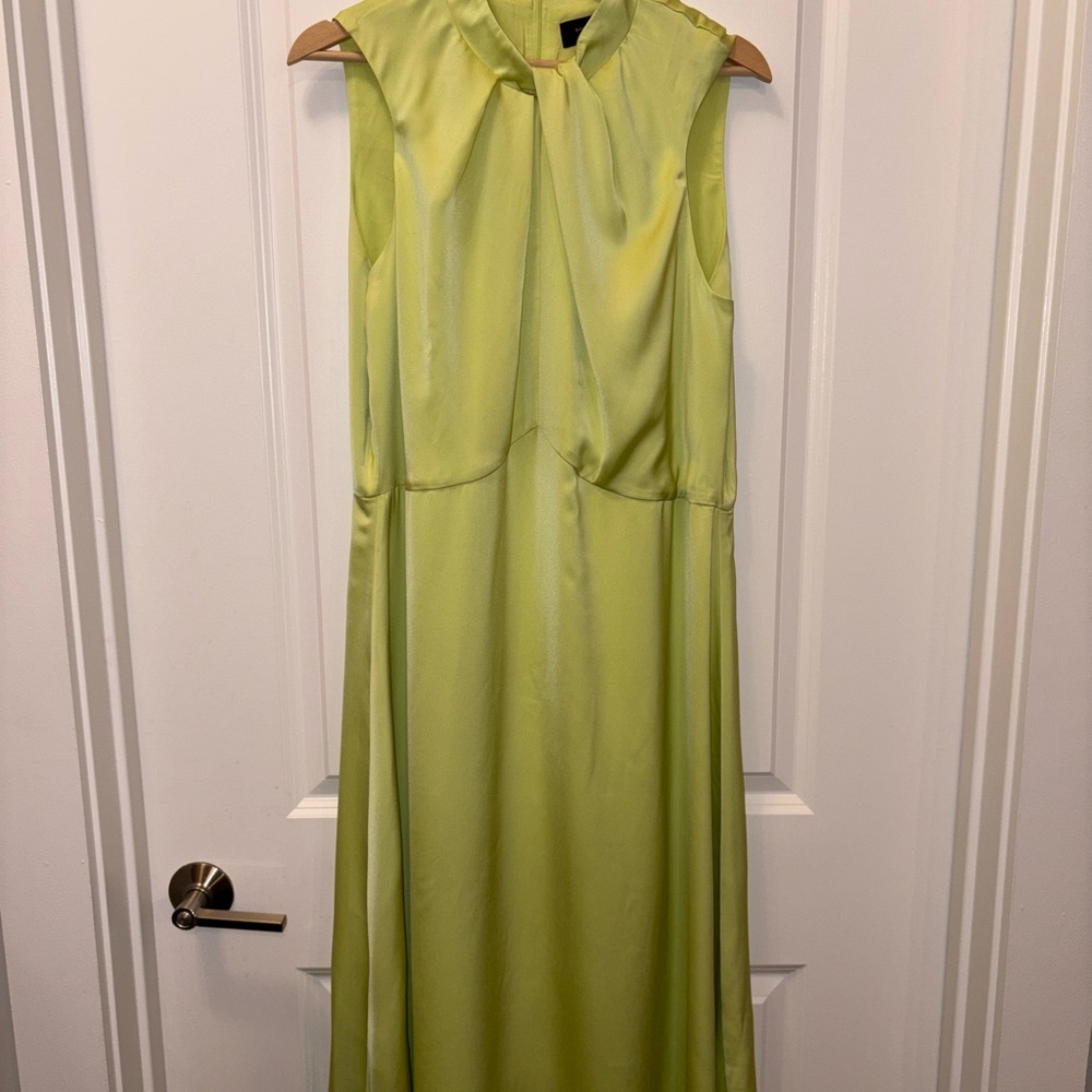 Elegant Sleeveless High Neck Chartreuse Dress